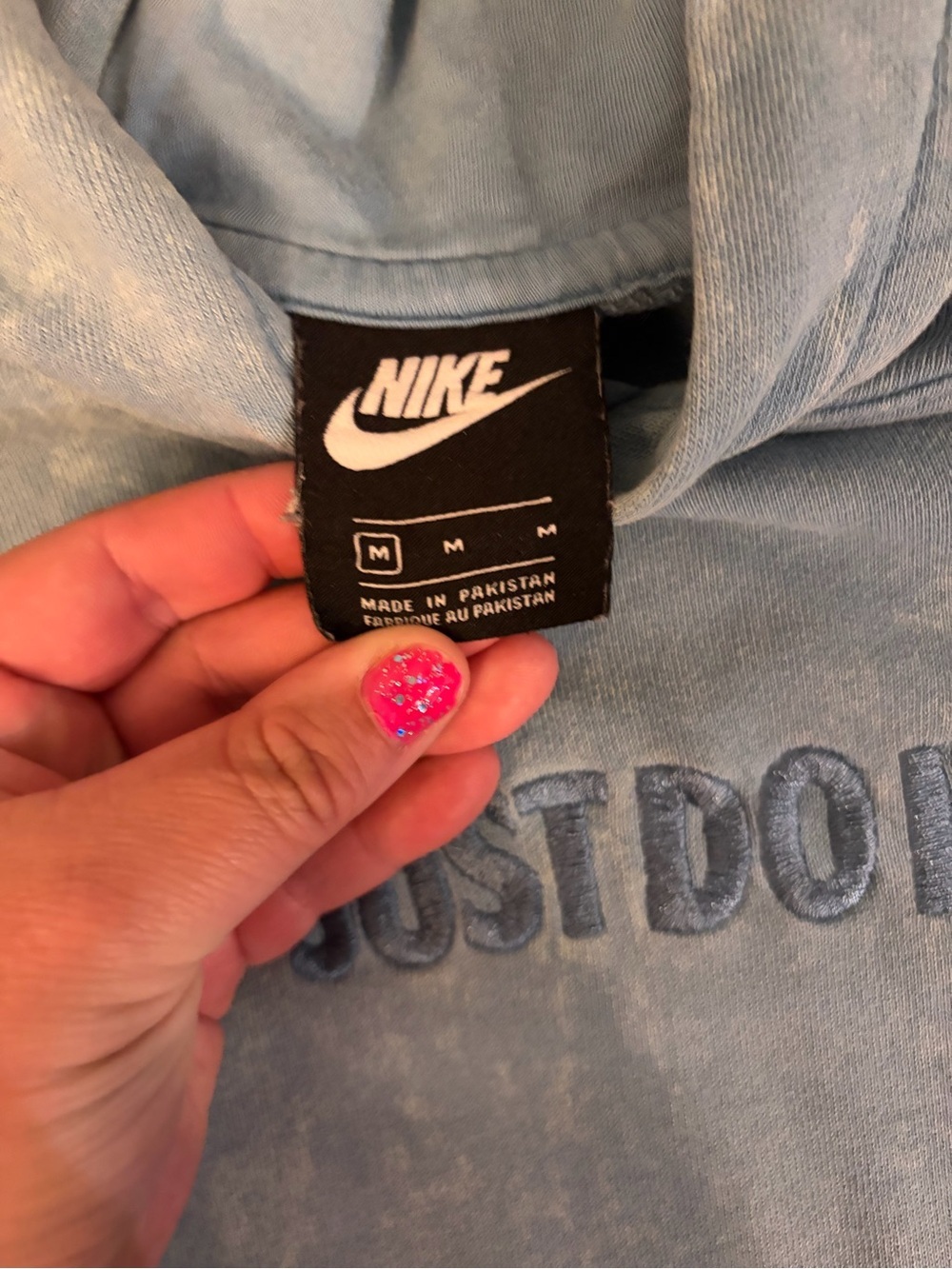 Nike Men's Blue Acid Wash Just Do It Pullover Hoodie Terry Knit Size Medium - Picture 7 of 10